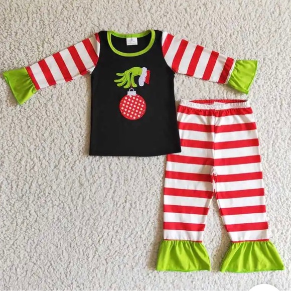 Christmas 2 piece Grinch matching set for little girls - Picture 2 of 5